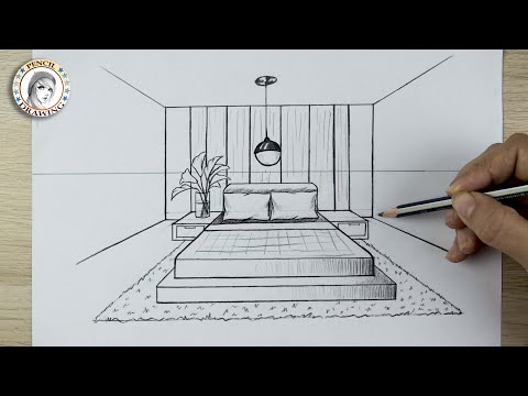 How to Draw a Bedroom in 1-Point Perspective | perspective drawing | drawing room | رسم | مظور