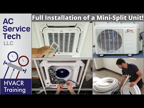 Full Installation of an Inverter Minisplit Heat Pump with Indoor Ceiling Cassette!