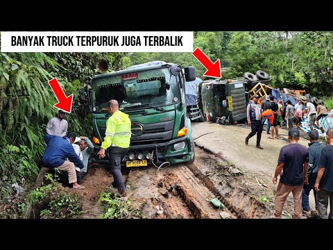INSIDEN MENGERIKAN !!! Banyak Truk Terpuruk Dan Terbalik, Jalinsum Lumpuh Total