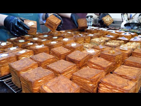 쌀가루로 만든 큐브식빵? 꾸덕한 크림들이 꽉 찬! 바삭바삭한 페스츄리 식빵 만들기 making puff pastry butter bread - korean street food