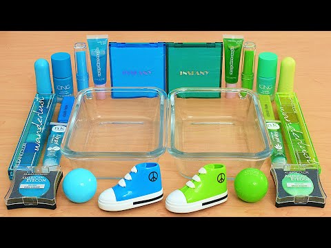 Blue vs Green - Mixing Makeup Eyeshadow Into Slime ASMR