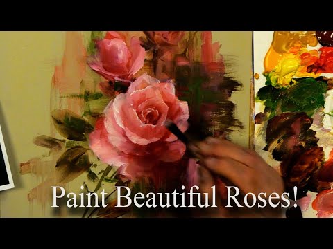 Painting a Pink Rose with acrylics or oils using quick alla prima techniques