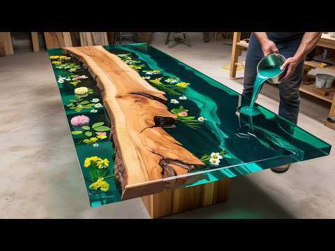 Master Craftsman; Creates a Stunning Epoxy Resin Table With Real Flowers and Natural Wood