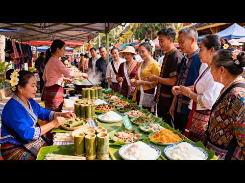 中国与缅甸边境大早市与年轻人热爱的超大夜市，傣族竹筒饭，泰国人甩巴拉达，水果蘸辣椒面，糖炒板栗，傣味糯米饭，口蘑虾滑，黑色牛肝菌，脆皮烤香猪，花椒鸡，香气浓郁的云南火腿，傣味舂鸡脚，巴基斯坦神奇果篮