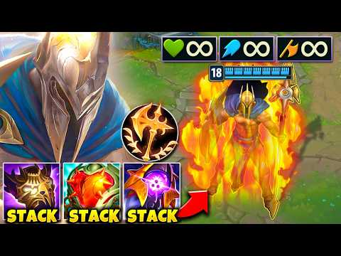 Pantheon but everything I build stacks infinitely (6000+ HEALTH, 400+ AD, 150+ AP)