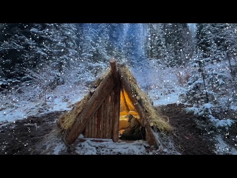 Built a Warm Shelter on the Mountainside. Survival Underground in the Wild Forest. Bushcraft