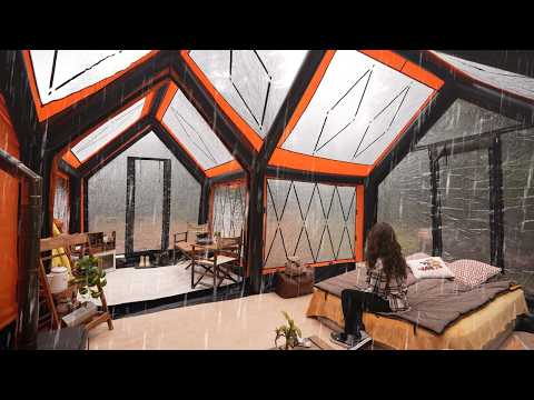 CAMPING WITH AN INFLATABLE TINY HOUSE IN HEAVY RAIN ⚡️
