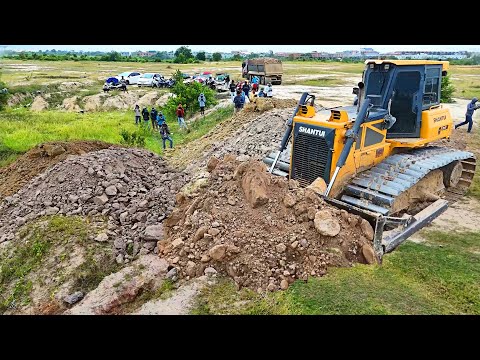 First Start Porject!! Landfill Delete Deep Pond Use Dozer Pushing Soil With Dump Truck 5t