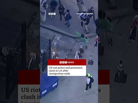 Riot police and protesters clash after Los Angeles immigration raids. #US #BBCNews