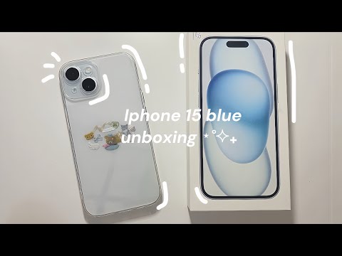 iphone 15 blue unboxing: case decorating, customizing, aesthetic, dream phone