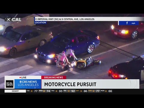 CHP officers push motorcyclist off bike, ending high speed pursuit through LA County
