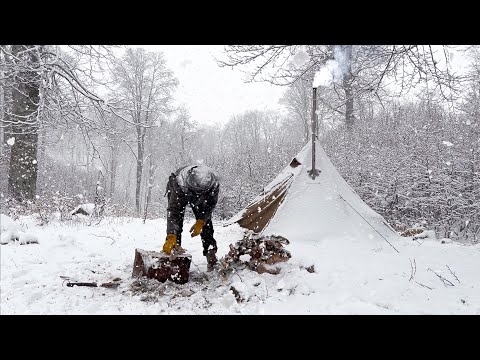 Hot Tent Camping in Heavy Snowfall