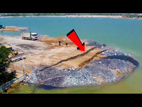 Incredible Heavy Equipment Mission Repairing Big Landslide Using Blue Stones Mixing with Sand