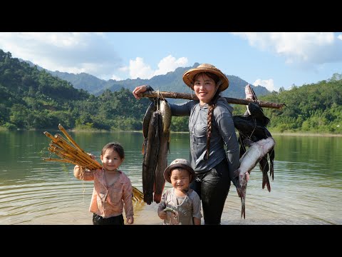 catch fish, fish, harvest giant fish, bring to market to sell - cook fish for little daughter to eat