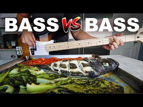 Roast bass with beurre monté and bass guitar