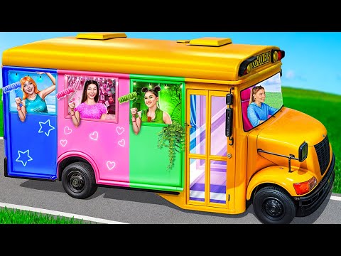 We Made a Secret Room at School! Pink vs. Green vs. Blue! One-Color Challenge!