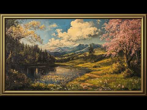 Vintage Beautiful Spring Landscape Painting | Gold Frame TV Art | Art Screensaver for TV 2 Hrs