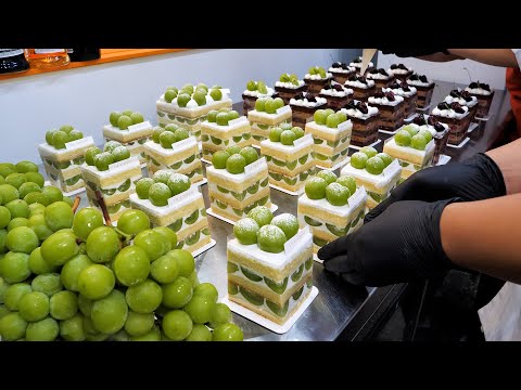 not sweet and moist! making various shortcake (shine muscat, cherry) - korean street food