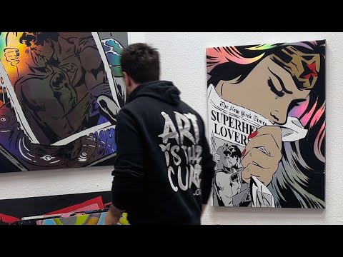 Creating a holographic pop art painting with stencils and spray paint!