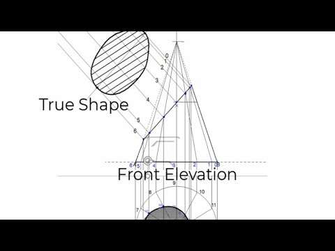 Engineering Drawing || Construction Of Front Elevation, Plan and True Shape of a Truncated Cone.