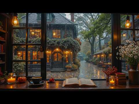 Cozy Rainy Street Café Jazz | Soft Piano Jazz with Warm Candle Ambience for Study & Work