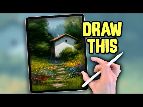 EASY PROCREATE Landscape Drawing Tutorial - Summer Cottage