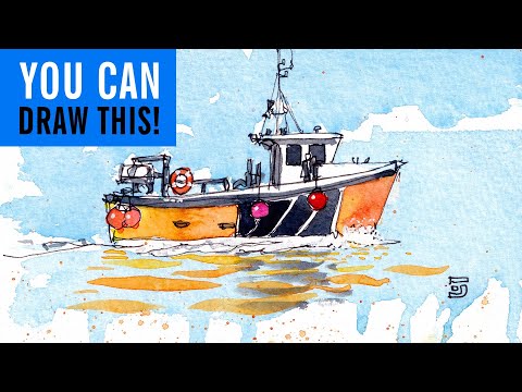 Try This! .... Simple Boat Drawing with Watercolor