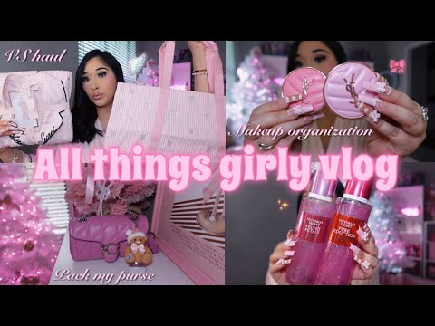 GIRLY VLOG ♡: VS haul, makeup organization, girl chat, cookies, story time & packing my purse 