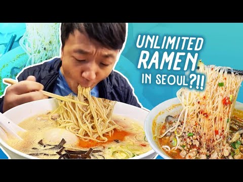 UNLIMITED REFILLS Ramen Noodles! Best ALL YOU CAN EAT Ramen in Seoul South Korea