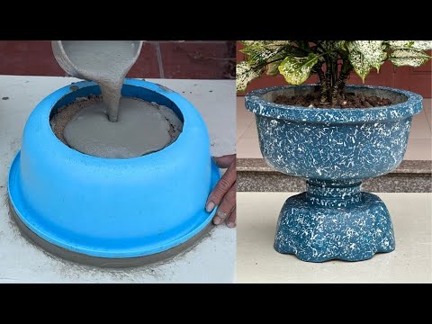 Design and Make Beautiful Plant Pot From Plastic Mold And Cement Easily At Home