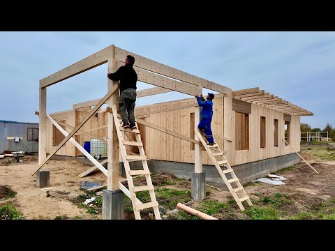 Inexpensive wooden house. Full construction process