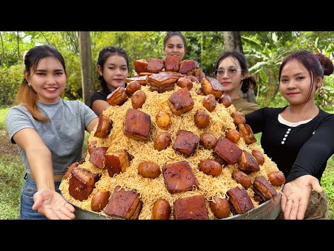Amazing cooking pork braised with noodle recipe in my village