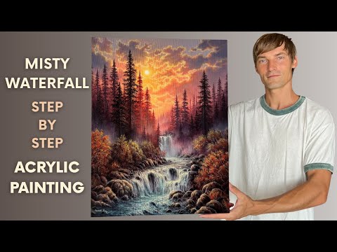 How to Paint a Misty Waterfall | STEP by STEP Acrylic Painting