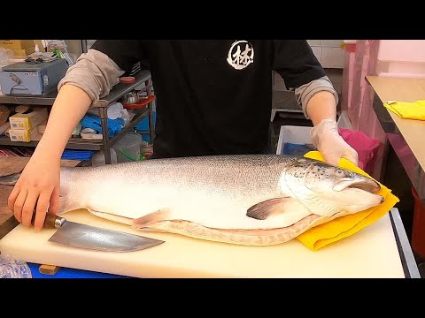 Salmon Cutting Skills 鮭魚切割技能 - How to Cut a Salmon for Sashimi
