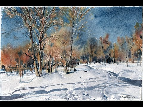 Акварельный пейзаж, работа тремя красками