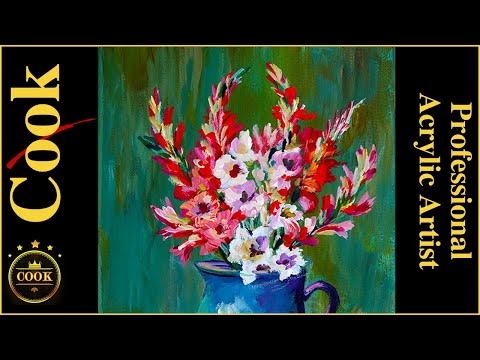 How to Paint Bright Red Gladiolus Flowers and Lemons Acrylics for Beginner and Advanced Artists .