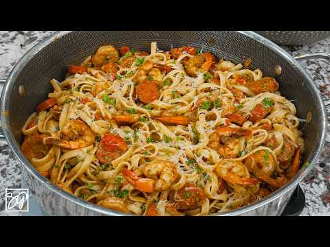 Easy Cajun Shrimp & Sausage Fettuccine
