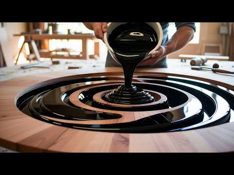 Amazing Woodworking How To Make A Beautiful Round Table With Black Epoxy Resin Inlay Design