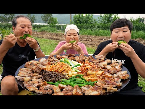 Samgyeopsal, Grilled pork with vegetables - Mukbang eating show