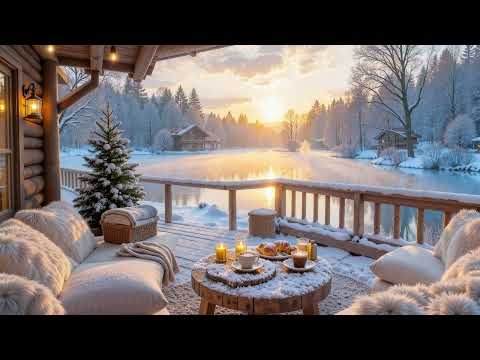Soft Winter Piano in a Warm Christmas balcony Ambience🎄Smooth Piano & Fireplace for Relax, Work
