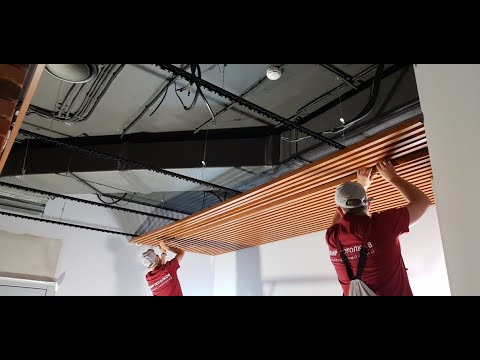 Кубообразный потолок под дерево в кабинете 15м.кв. Установка!