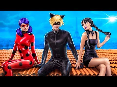 The Miraculous Ladybug and Cat Noir in real life! Wednesday Addams has stolen Ladybug's friend!