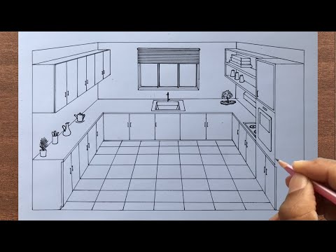 How to Draw a Kitchen in 1 Point Perspective