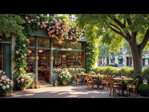 Morning Spring Jazz 🌸 Gentle Jazz Music at Cozy Outdoor Coffee Shop Ambience for Mood Booster, Study