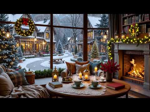 Winter Christmas Jazz Coffee Shop ☕ Cozy Piano Jazz & Fireplace Sounds for Peaceful Relaxation
