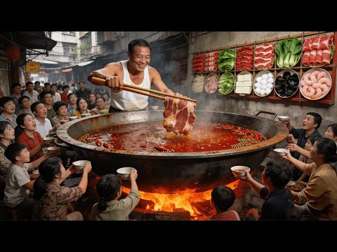 重庆社区老火锅，90年代水火锅，锅底麻辣鲜香，吃上三大桌！#重庆美食 #火锅 #水火锅
