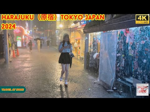 【4k hdr】 3 Hours Heavy Rain Walk in Harajuku(原宿)Tokyo Japan | Relaxing Natural City ambience