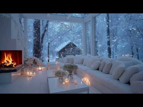 🎹🤍 Tranquil Winter Piano Music | Elegant WHITE LOUNGE with Falling Snow for Deep Relaxation & Focus