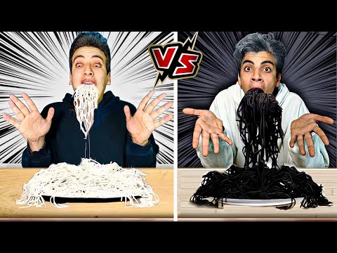 تحدي الأبيض🤍 والأسود🖤 يوم كامل أكل وشرب !! || 2 part الحسين ( الفار عضه ) 😭