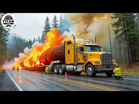 Extreme Dangerous Big Logging Wood Truck Driving Skill | Fastest Chainsaw Cutting Tree Machines #15